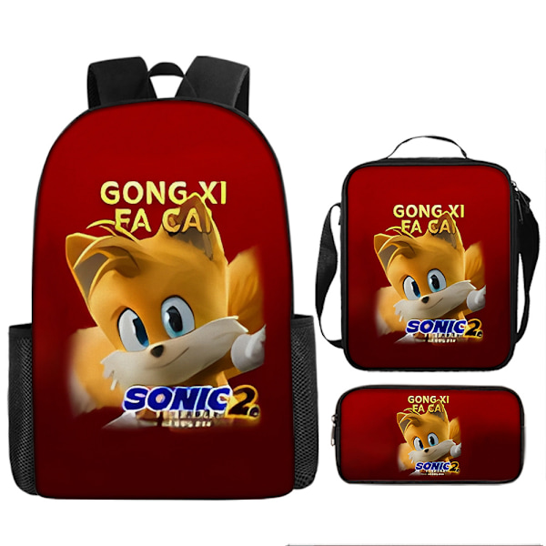 New cartoon Sonic school bag three-piece set for primary and secondary school students