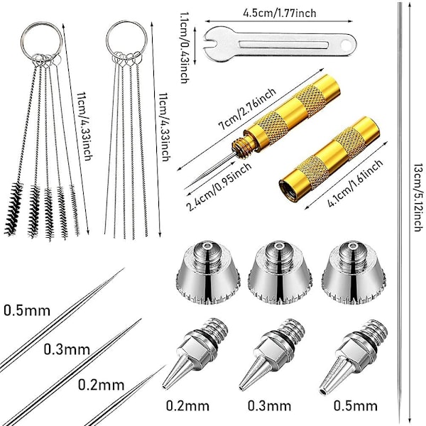 21-dels Airbrush Munstycke- och Nålset Ersättningsdelar Airbrushnålar Airbrushrengöring