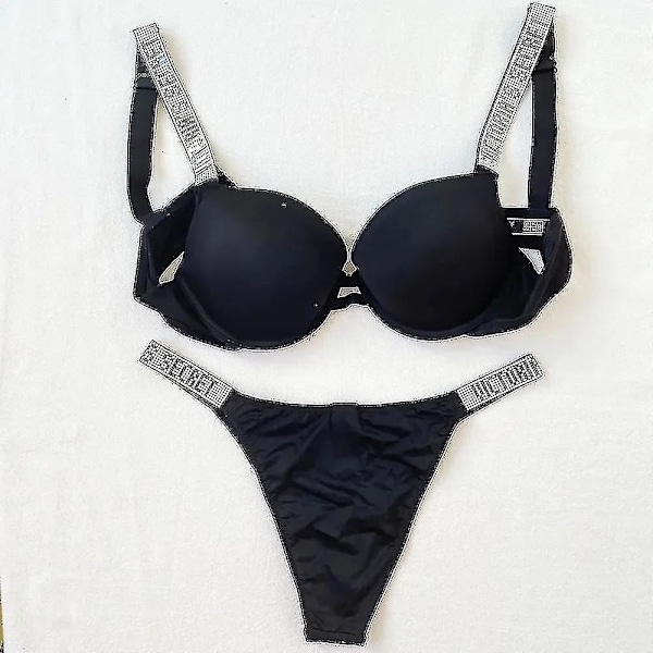 Sensuell Lingerisett for Kvinner med Push-Up BH - Victoria's Secret Stil - 2-delt Undertøy Glossy follows 75B