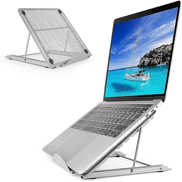 Laptopstöd, Ventilerat Laptopstöd, Ergonomiskt Justerbart Standard Laptopstöd för Macbook Air Pro, PC, Ipad, Notebook, Surfplatta (7-14 tum) (silver)