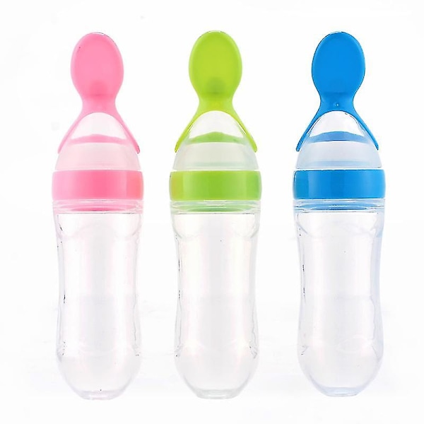 3 Pcs Baby Feeding Spoons Silicone Squeeze Spoons Portable For Infant