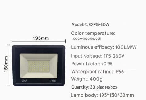 Vanntett 50W utendørs LED-flomlys, robust hus med høy lysstyrke, 2-pakning