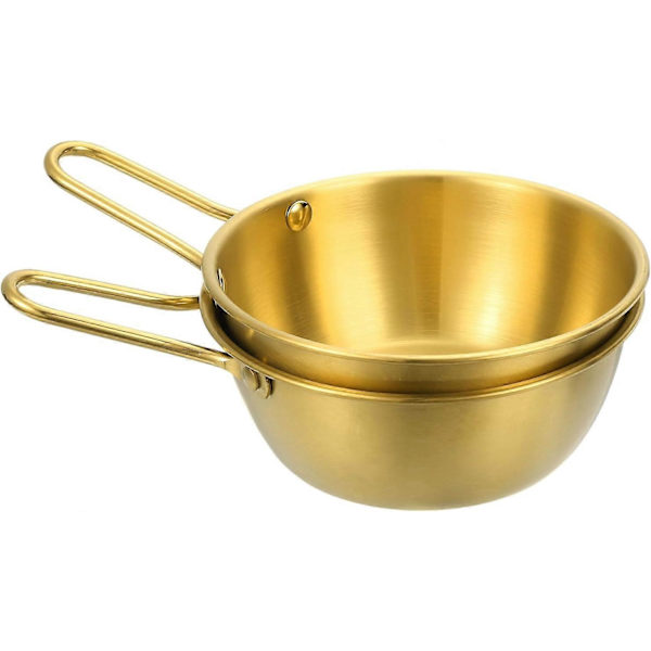 2 stk. 5,63 tommer 304 rustfrit stål koreanske traditionelle vinkrus Sausekrus med håndtag til vandreture camping suppefad, guld