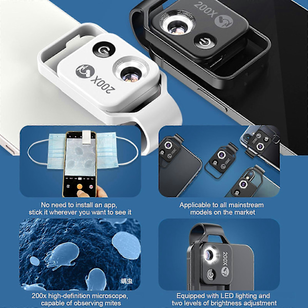 Nanozoom 200x Forstørrelseszoom, Nanozoom Højteknologisk Klips-på-Linse, Nano Zoom 200x til iPhone, Nanozoom Mobiltelefonlinse