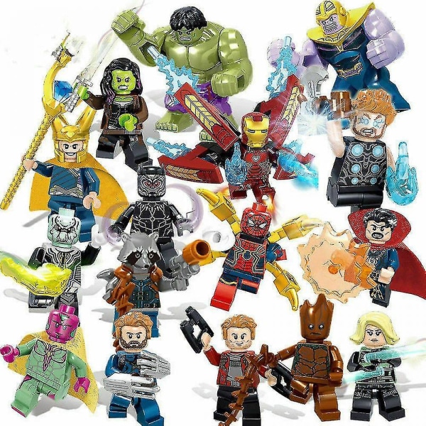 16 kpl Marvel Avengers Super Hero Comic Mini Figuurit Dc Minifiguuri Lahja lapsille Black XL