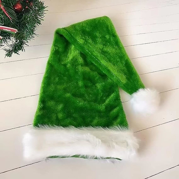 Grön Tomtehatt - Vuxen Deluxe Grön och Vit Julhatt Pack Festatmosfär Hatt 2 st