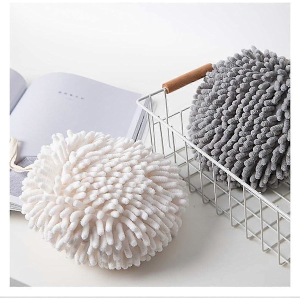 Fuzzy Ball Snabbtorkande Handduk, Hängande Kökshanddukar för Badrum, Hängande Handdukar för Badrum, Kökshanddukar (2-pack vit)