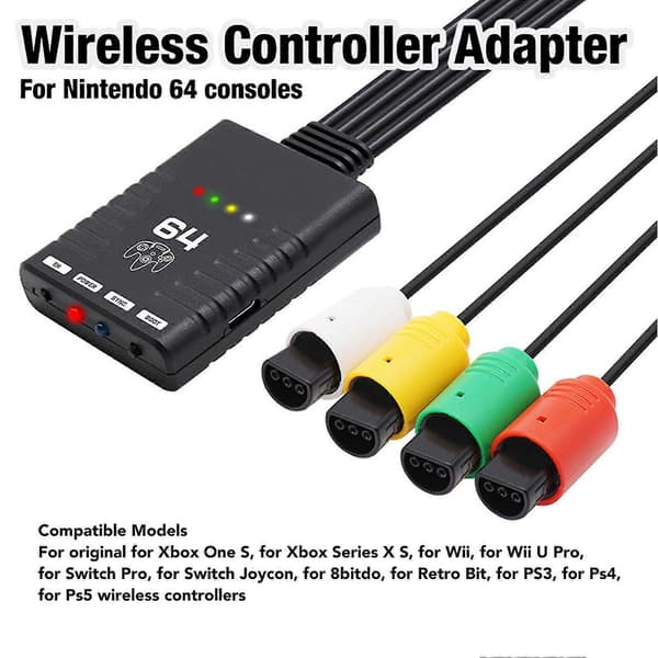 2025 Trådløs Controller Adapter Understøtter 4 Spillere Bluetooth Controller Konverter til N64 Konsol til PS3 til PS5 til 8bitdo