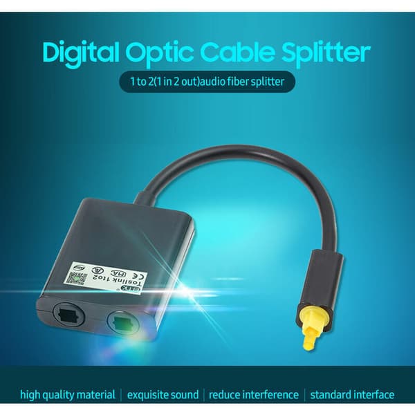 2 til 2 Digital Optisk Kabel Splitter Audio Adapter Fiber Optisk Audio Adapter Fiber Optisk Fordeler Adapter Sort. Sort