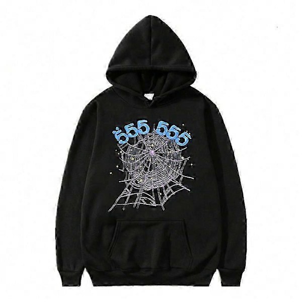 Spider Web Grafik Hættetrøje, Bomulds Pullover Sweatshirt til Mænd og Kvinder Black Blue S