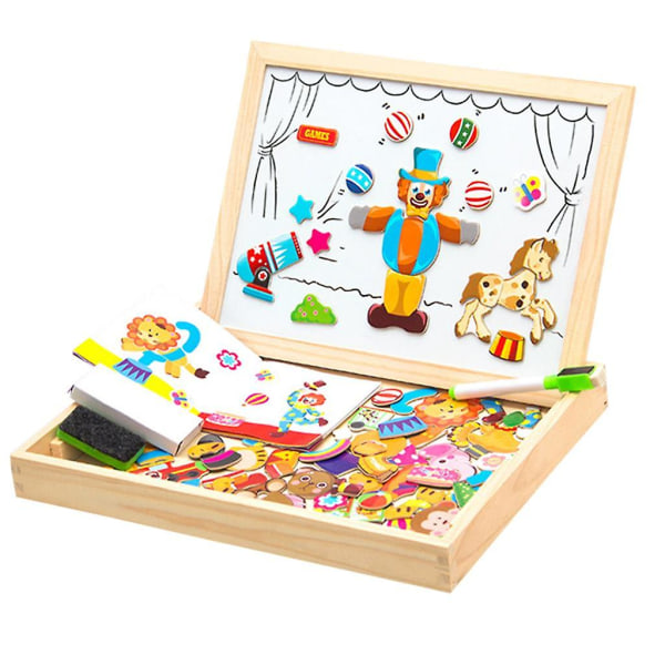 Træ pædagogisk legetøj til børn Magnetplade Puslespil Fødselsdagsgave Circus