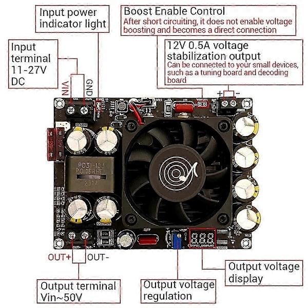 500W PW500 Booster Board Modul 12V 24V Op til 24V-50V Justerbar Multifunktionel Praktisk Modul med