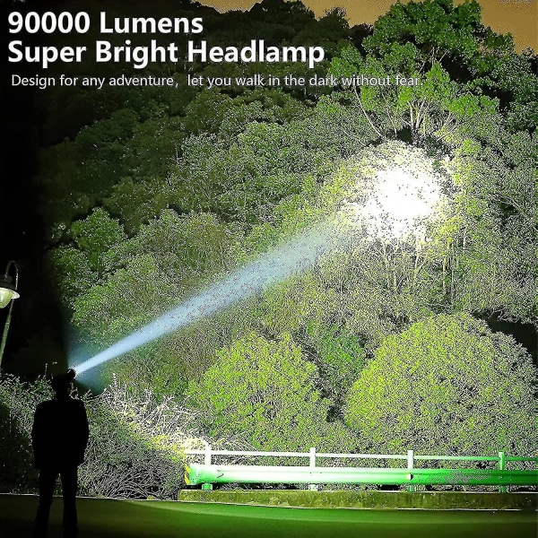 Genopladelige LED-forlygter til voksne, 90.000 lumen Super lys forlygte lommelygte 90 justerbar 4 tilstande Ipx5 vandtæt usb genopladelig hovedlampe Fo