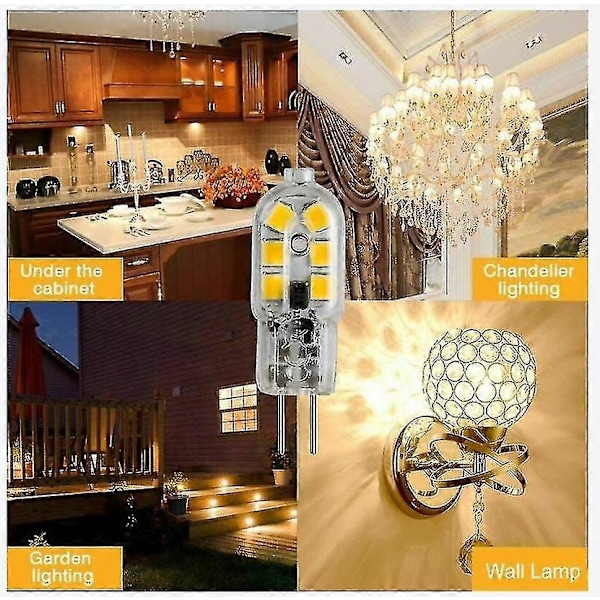 12V G4 LED-lampa, 1W motsvarande 10W halogenlampa, varmvit 2700-3200K, ej dimbar, 10-pack