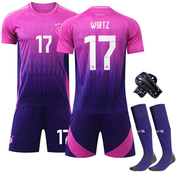 2024 European Cup Football Jersey Set Germany Away Pink Jersey Florian Wirtz No. 17 Children's Set Size: 18