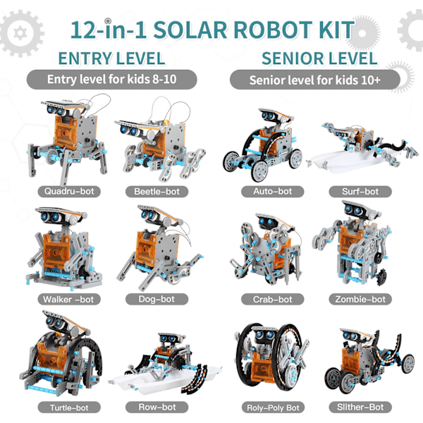 Lucky Doug Leke- og STEM-robotsett med solenergi, 12-i-1, gave til barn, pedagogisk byggesett for vitenskapelige eksperimenter, bursdagsgave til gutter og jenter