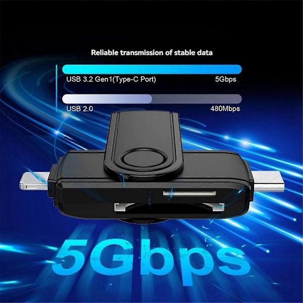 Kortinlukija USB C - SD TF -korttisovitin PC-tietokoneen kannettavan tietokoneen lisävarusteille Älykäs muistikortinlukija SD-kortti A