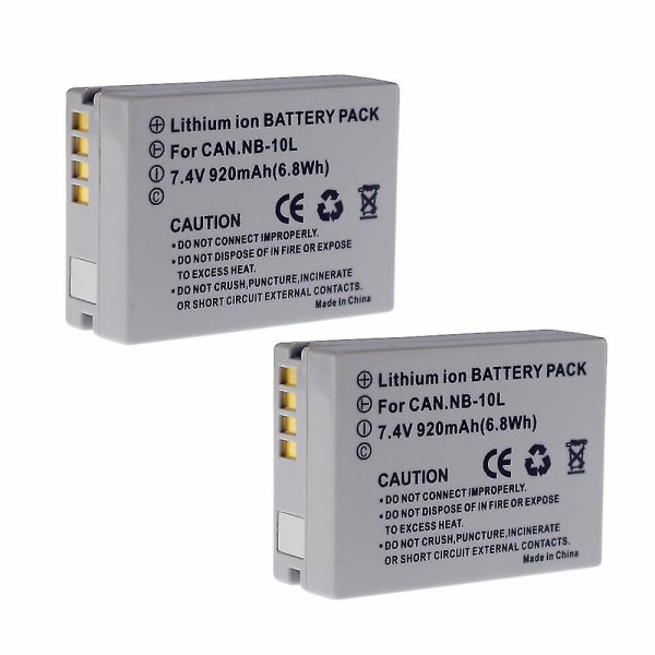 2x batterikompatibel Canon Powershot Sx40 Hs, Sx50 Hs, Sx60 Hs, G3 X, G15, G16 Nb-10l