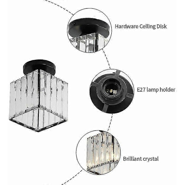 Mini Krystal Loftlampe, Moderne Krystal Lysekrone, Led Loftlampe Til Gang, Indgang, Restaurant, Bar, E27 (sort) [Energiklasse F]