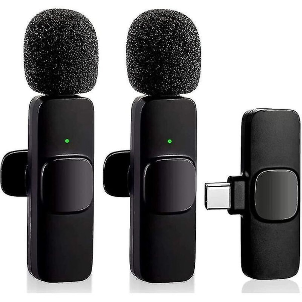 Trådlös Lavalier-mikrofon för telefon (usb-c), trådlös dubbelmikrofon för videoinspelning, livestream, vlogg, Youtube, Tiktok, Facebook, Zoom -
