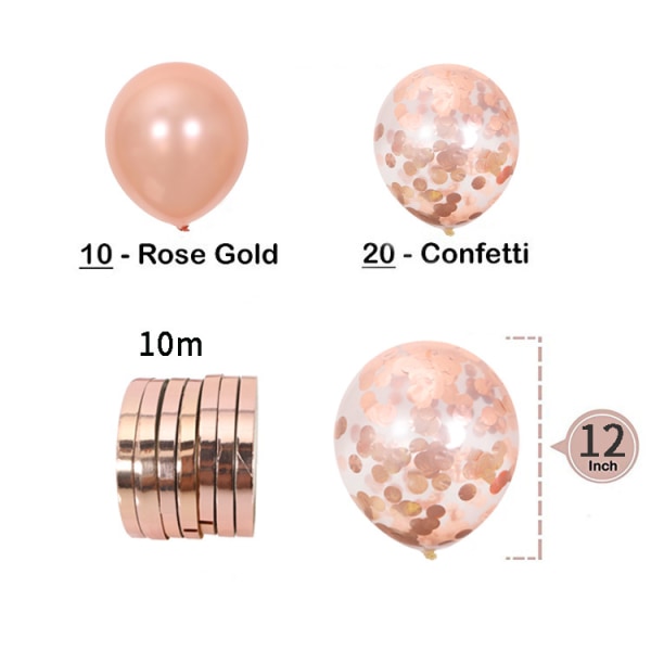 Pakkauksessa 30 ilmapalloa kultaa Konfetti ilmapalloja syntymäpäivä 31 cm ruusukulta