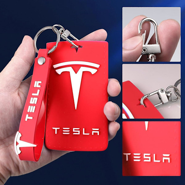 Tesla-avaimenkortelipidin, Tesla-avaimenkortelipidin Model Y/3, Silikonisuojakotelo avaimenperällä Tesla-tarvikkeille, 2 kpl, punainen ja musta