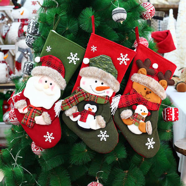 Tomte Snögubbe Älg Julstrumpa, Presentpåse, Julgransprydnad, Godispåse för Juldekoration Style 3