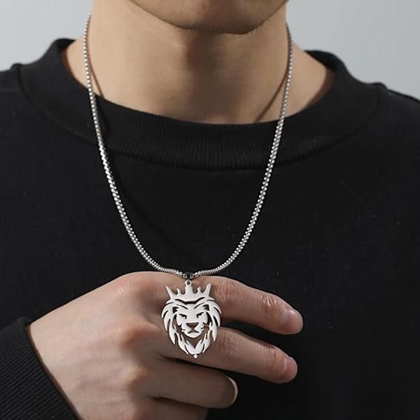 Hål Lejonhuvud Hänge Halsband Rostfritt Stål Charm Klassiskt Djur Element Hänge Halsband Kvinnor Män Flickor Pojke Present