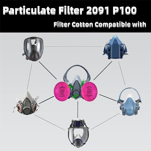 20-pack 2091 P100 partikelfilter, kompatibel med 2091, ersätter 6000 6200 6800 7000