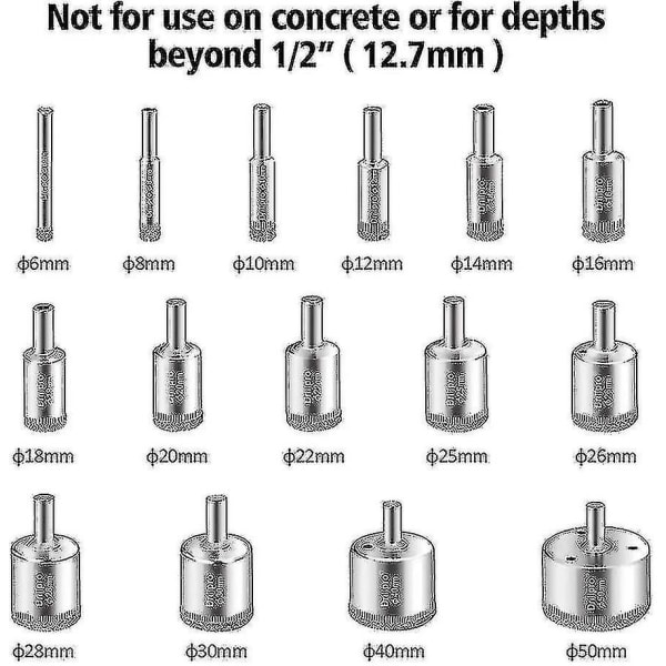 15 stykker diamantbor Hulsav Boreværktøj til fjernelse af ekstraktor, glasgranit 5-60 mm