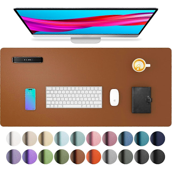 Læder Skrivebordsbeskytter, Kontorbordsmatte, Laptop Skrivebordsunderlag, Vandafvisende Skrivebordsunderlag til Kontor og Hjem (80cm x 40cm, Brun)