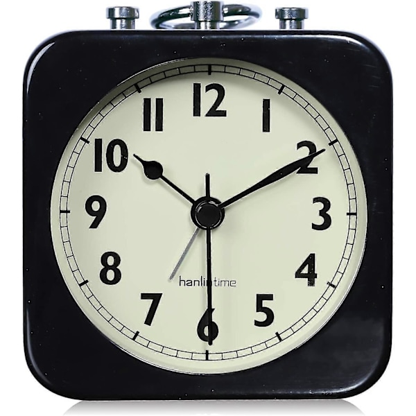 8,5 cm Analog Väckarklocka Svart Kvadrat Tyst Liten Metall Reseväckarklockor För Barns Säng
