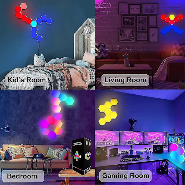 Hexagonlampor med fjärrkontroll, smarta LED-väggpaneler med beröringskänslig RGB-stämningsbelysning