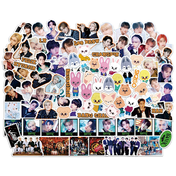 91 StrayK Stray Kids -albumitarraa, söpöjä sarjakuva-muistikirjan tarroja, Hwang Hyun-jin ja Lee Min-ho -tarroja
