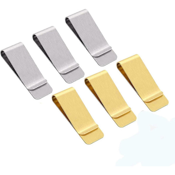 6 stycken pengklämmor i rostfritt stål, pengklämma guld silver, för pengklämmor, sedlar, kreditkort, etc., lätt att bära