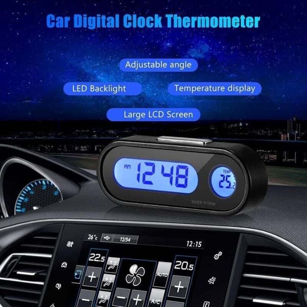 Bilur. Digitalt bilur med termometer. Mini instrumentbrætur (digitalt bilur med termometer)