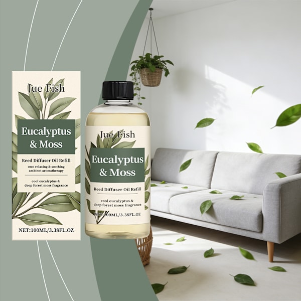 100 ml påfyllning av doftolja för doftpinnar med eukalyptus och mossa