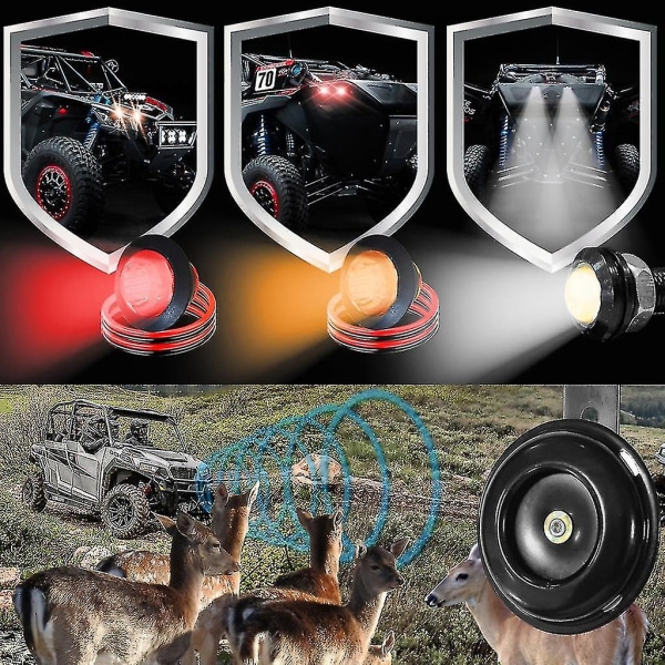 Universal blinklyssett med horn, ryggelys, varsellys, relé, sikring, ledning, egnet for UTV, ATV, golfbil, SXS, vanntett