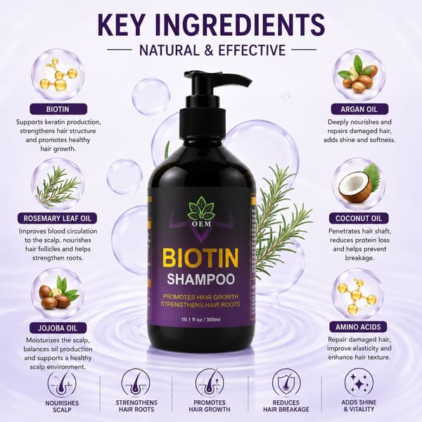 Biotin Shampoo 300ml, Nærende Styrkende Hårshampoo