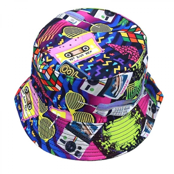 Retro 80s 90s Bucket Hat Halloween Vintage Print Neon Hat Funky Moderni Geometriset Kolmiot Cap