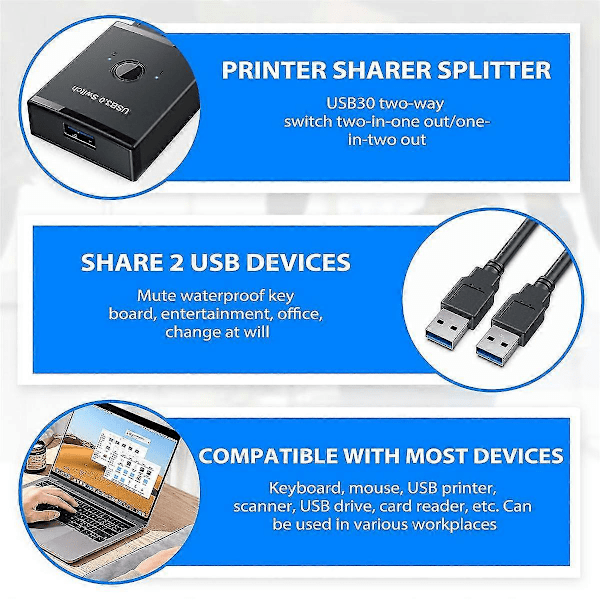 Kvm Usb Hub 3.0 Switcher Selector Kvm Switch Til Pc Tastatur Mus Printer 1 Pc Deling 2 Enheder