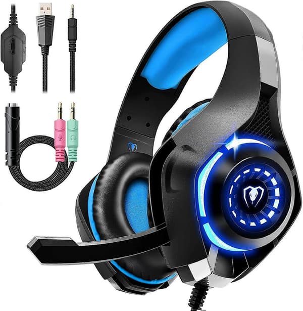 Gaming Headset til PS4 PS5 Xbox One Switch PC med støjreducerende mikrofon, dyb bas stereolyd Black Blue