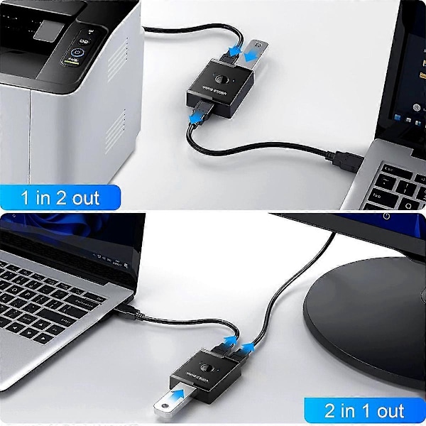 Kvm Usb Hub 3.0 Switcher Selector Kvm Switch Til Pc Tastatur Mus Printer 1 Pc Deling 2 Enheder