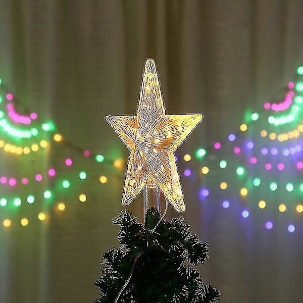 Julgrans Topp Med 10 LED-lampor Och Strömkabel - Upplyst Julgrans Topp I Varmvitt - Julgransstjärna Topp