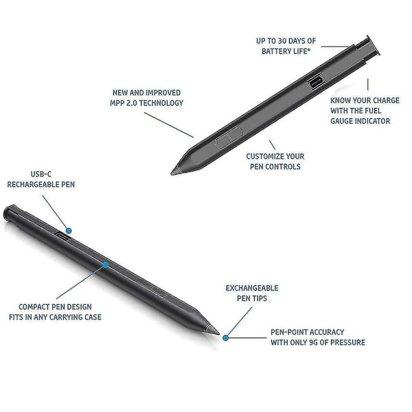 Genopladelig Stylus Pen 2.0 Tilt Pen til Touch Screen-enheder til X360 Convertible 14 Tommer Stylus P