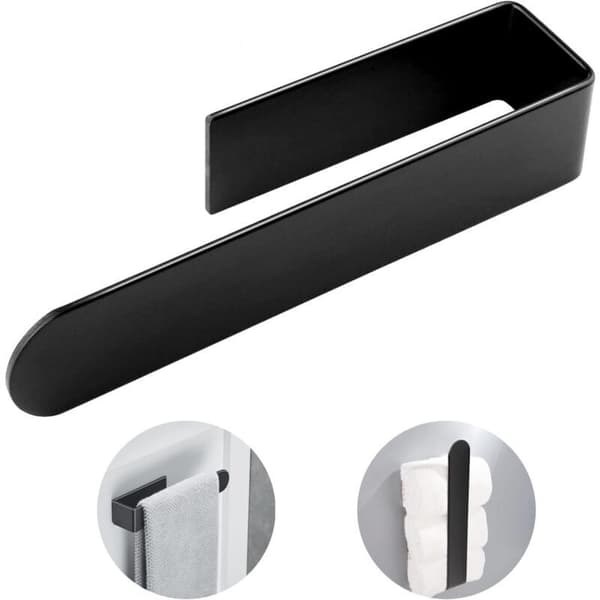 Svart håndkleholder til baderom. Rustfritt stål. Selvklebende. Håndklestang (37 cm)