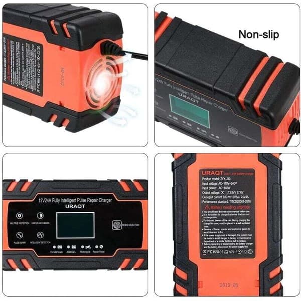 Billader, 8A 12V/24V billader, helautomatisk billader med LCD-skjerm