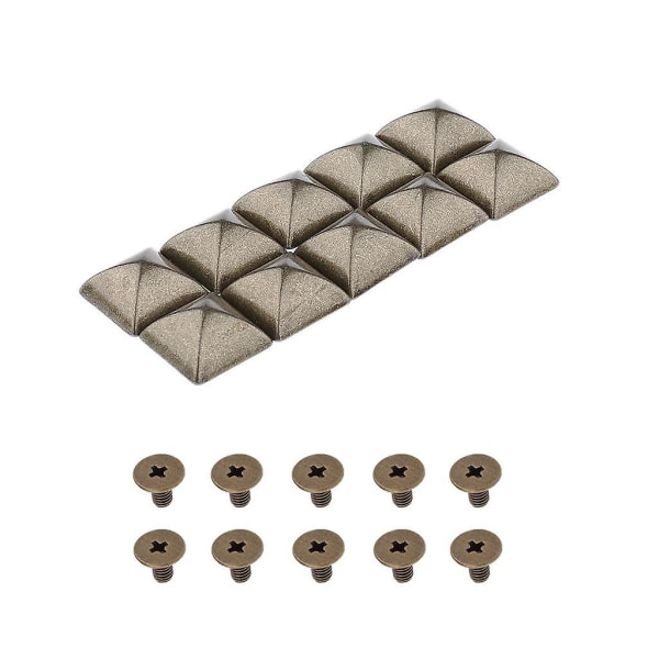 10 set metall Suqare Pyramid Dubbar Nit Spike Spots Leathercraft Brons