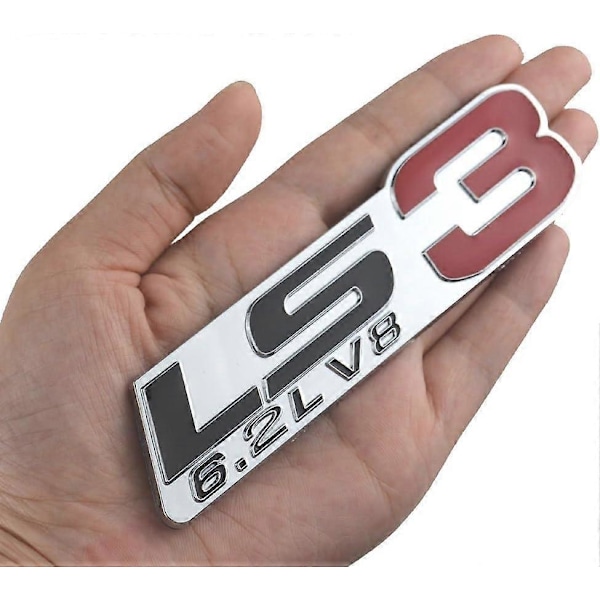 LS3 6.2L V8 Motor Emblem Badge, för Gm Chevy Chevrolet Silverado Par Krom. (Röd)