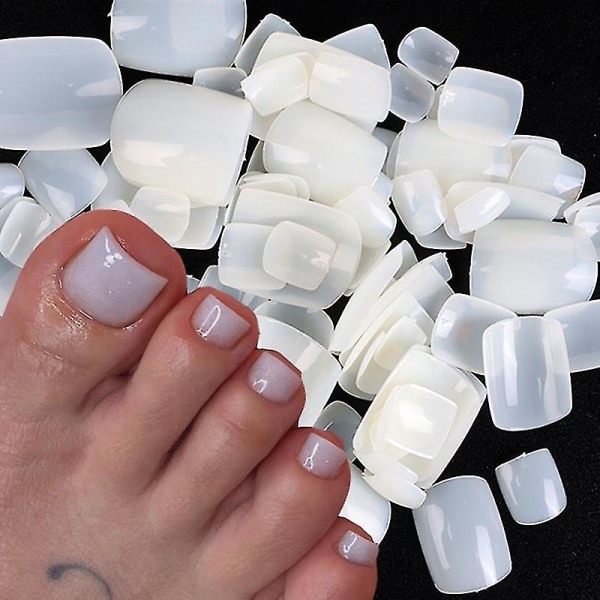 100 stk Firkantede falske tånegle Fuld dækning Hvid kunstig falsk tånegl Akryl fodnegletips Manicureværktøj